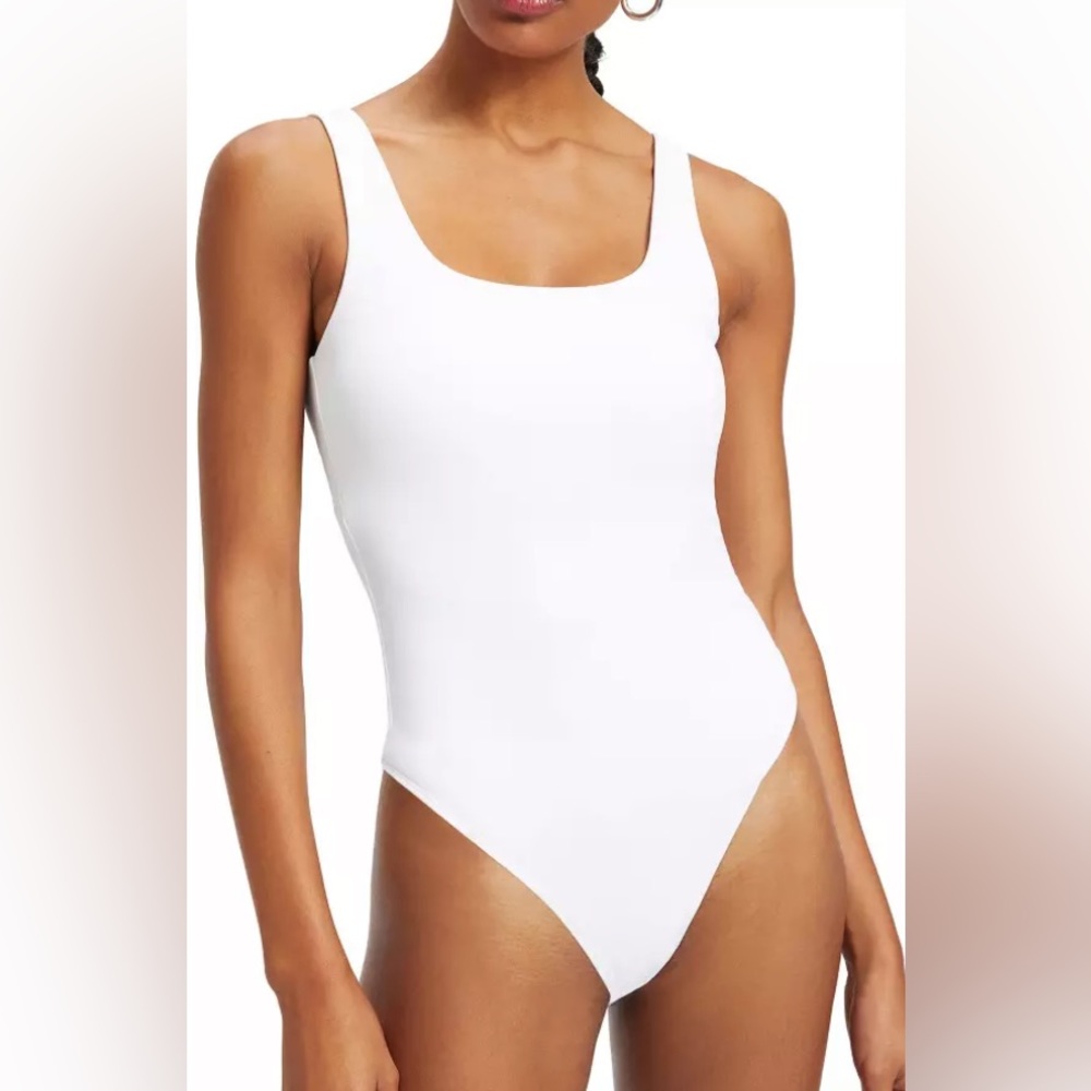 Good American Tank Bodysuit Thong Square Neck White L NWT Quick Dry Soft Stretch